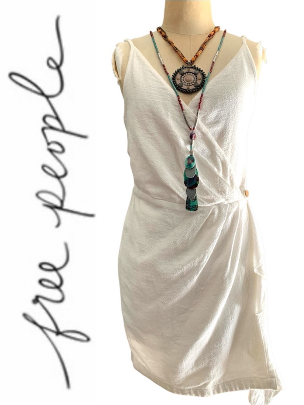 Free People "Call It Simple Love" 100% Cotton Ivory Wrap Mini Dress- XS